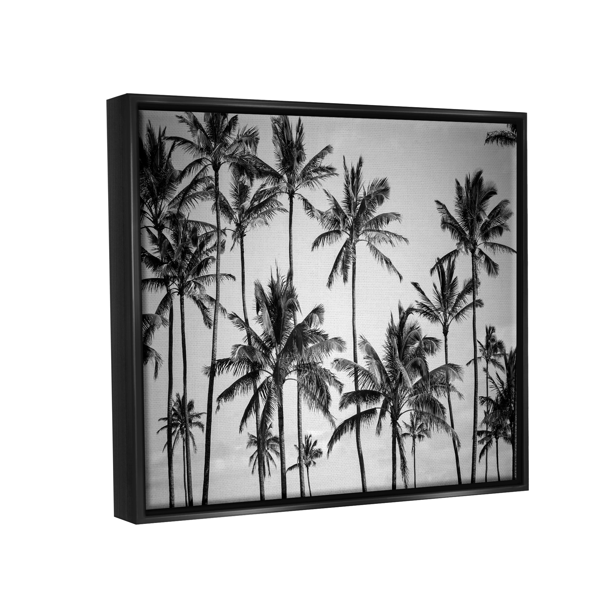 Stupell Industries Palm Trees Skyline Black and White Photography Jet Black Framed Floating Canvas Wall Art, 24x30, by Design Fabrikken