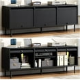 thumbnail image 5 of 59 Inch TV Stand for TVs up to 65 Inch, Entertainment Center with Power Outlet, Mid-Century Modern TV Console with Storage, Adjustable Shelf & Sliding Doors, TV Stand for Living Room (Black), 5 of 9