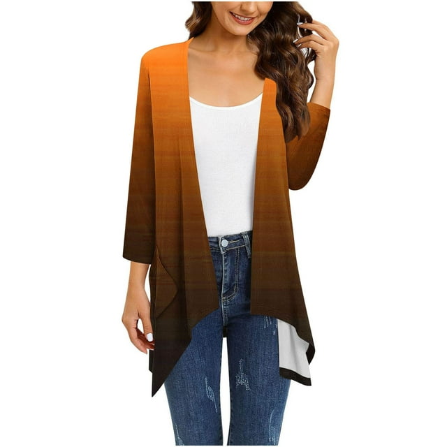 Timegard Cardigans for Women Plus Size Irregularly Comfy Coat Fall Travel Loose Outwear Gradient Color