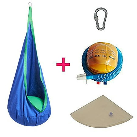 Comfy Hammock Hanging Pod chair indoor hammock inflatable pillow 2 great colors, cozy reading spot! (Blue) ()
