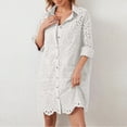 thumbnail image 6 of GJSYRH Women Hollow Out Eyelet Button Down Lapel V Neck Long Sleeve Ruffle Flowy Solid Oversized Loose Mini Shirt Dress, 6 of 8