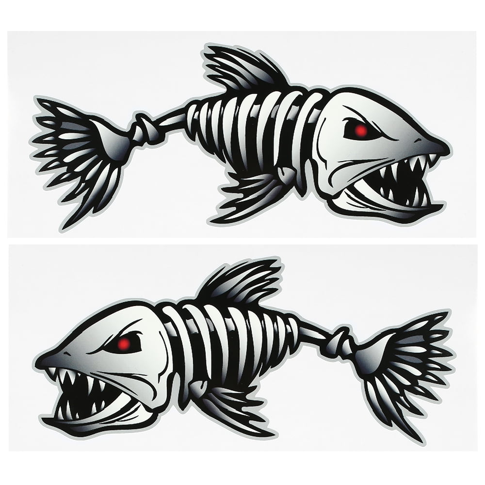 Skeleton fish Pack of 2  Decal Fishing tackle box bumper Easy to Apply sticker 