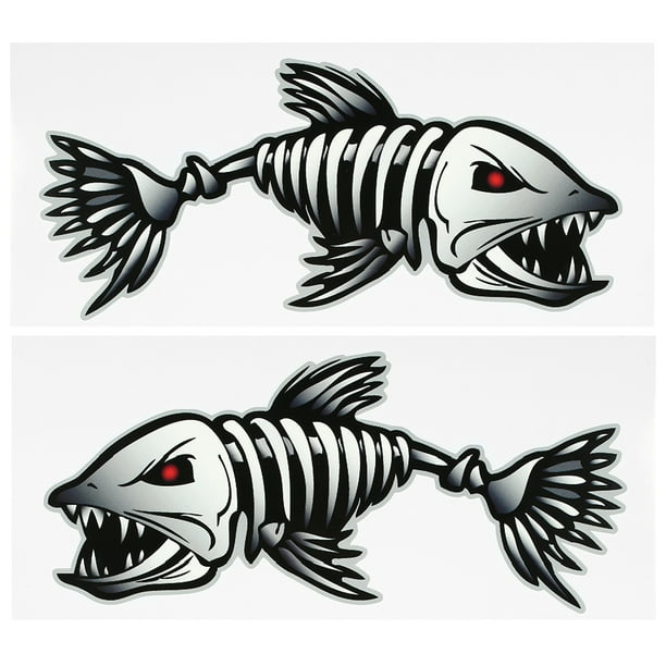 Anself 2 Pieces Fish Mouth Stickers Skeleton Fish Stickers Fishing Boat Canoe Kayak Graphics Accessories Color2