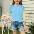 thumbnail image 5 of ZACPNCV 3/4 Length Sleeve Girls Tops Summer Three Quarter Striped Shirts Casual Loose Fit Soft Blouse Tees Blue 4-5 Years, 5 of 8