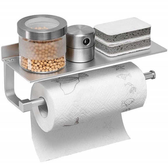Toilet Paper Holder with Shelf Brushed Nickel and Motion Modern Design,Silver
