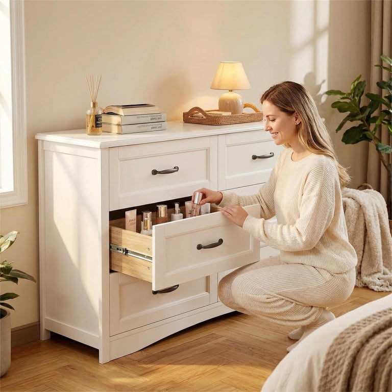 6 drawer white dresser lofka modern wood double chest Lofka Two-Tone Dresser for Bedroom