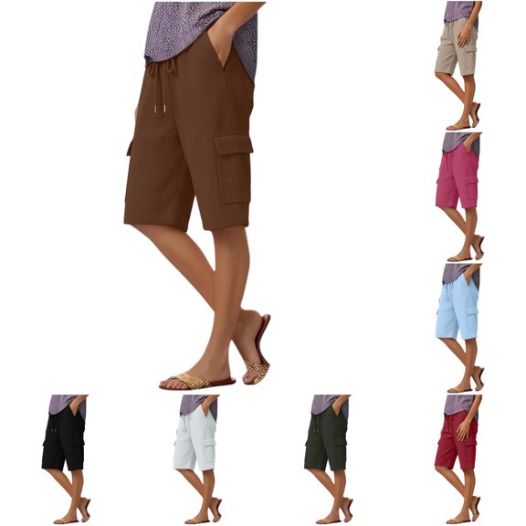 Gunia Women'S Capri Pants Knit Pocket Belted Casual Pants For Comfortable Everyday Wear With Functional Pockets Construction Summer Pants