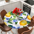 thumbnail image 2 of Vintage Lemon Round Fitted Table Cover Watercolor Blue Flowers Waterproof Table Cloth with Elastic Edge Wipeable Tablecloth for Picnic Camping Party Fits 45"-54" Diameter, 2 of 8