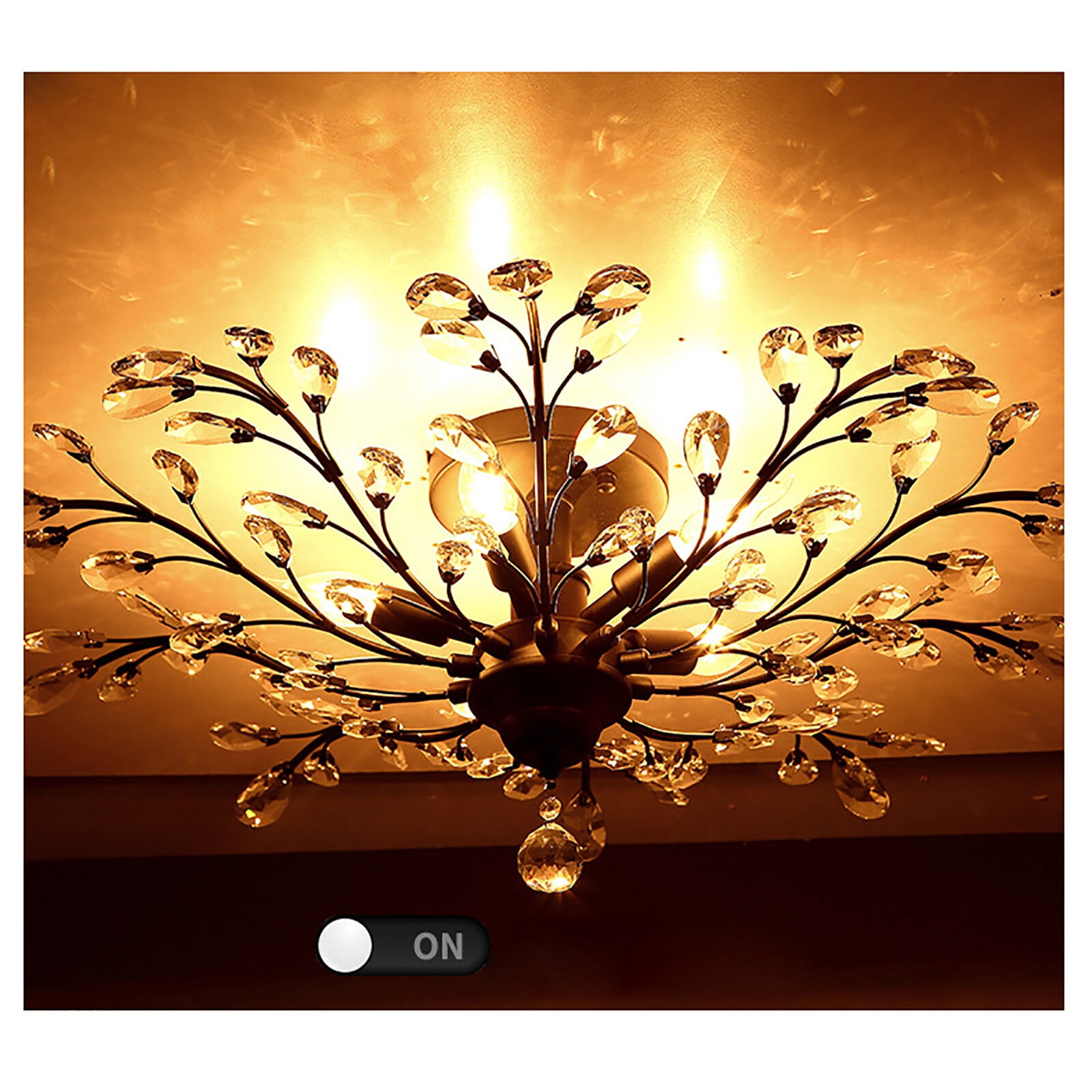 110V Vintage Crystal Pendant Lamp Flower Ceiling Light Fixture Chandelier for Living Rooms, Bedroom