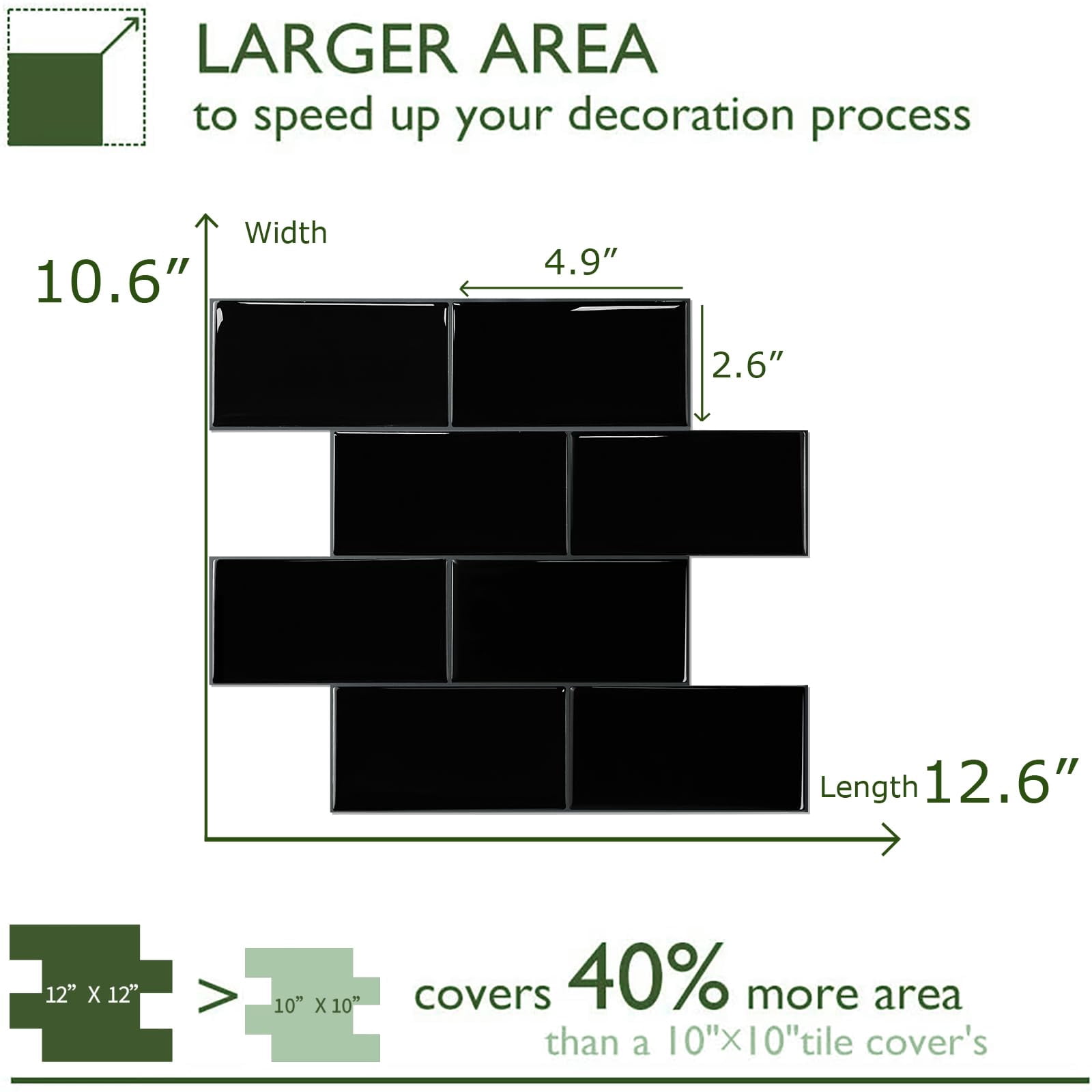 10-sheet Backsplash Peel And Stick Subway Tile  Black Self Adhesive Vinyl Wall Tiles On For Kitchen Bathroom(thicker Design)