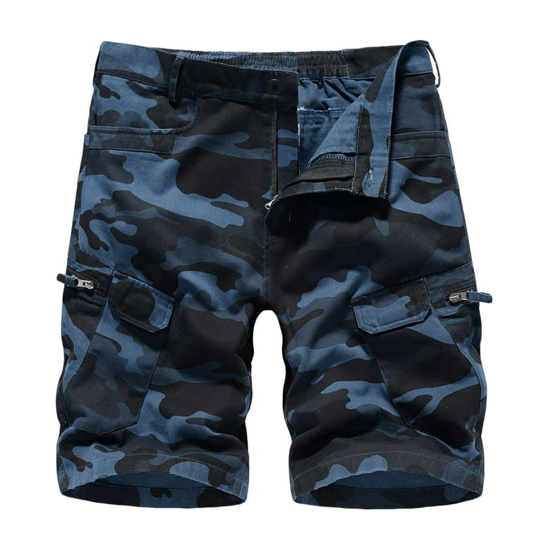 Clearance RYRJJ Men's Camo Cargo Shorts Classic Relaxed Fit Short Pants  Outdoor Lightweight Multi-Pocket Cotton Work Casual Shorts(NO Belt)(Navy,L)  