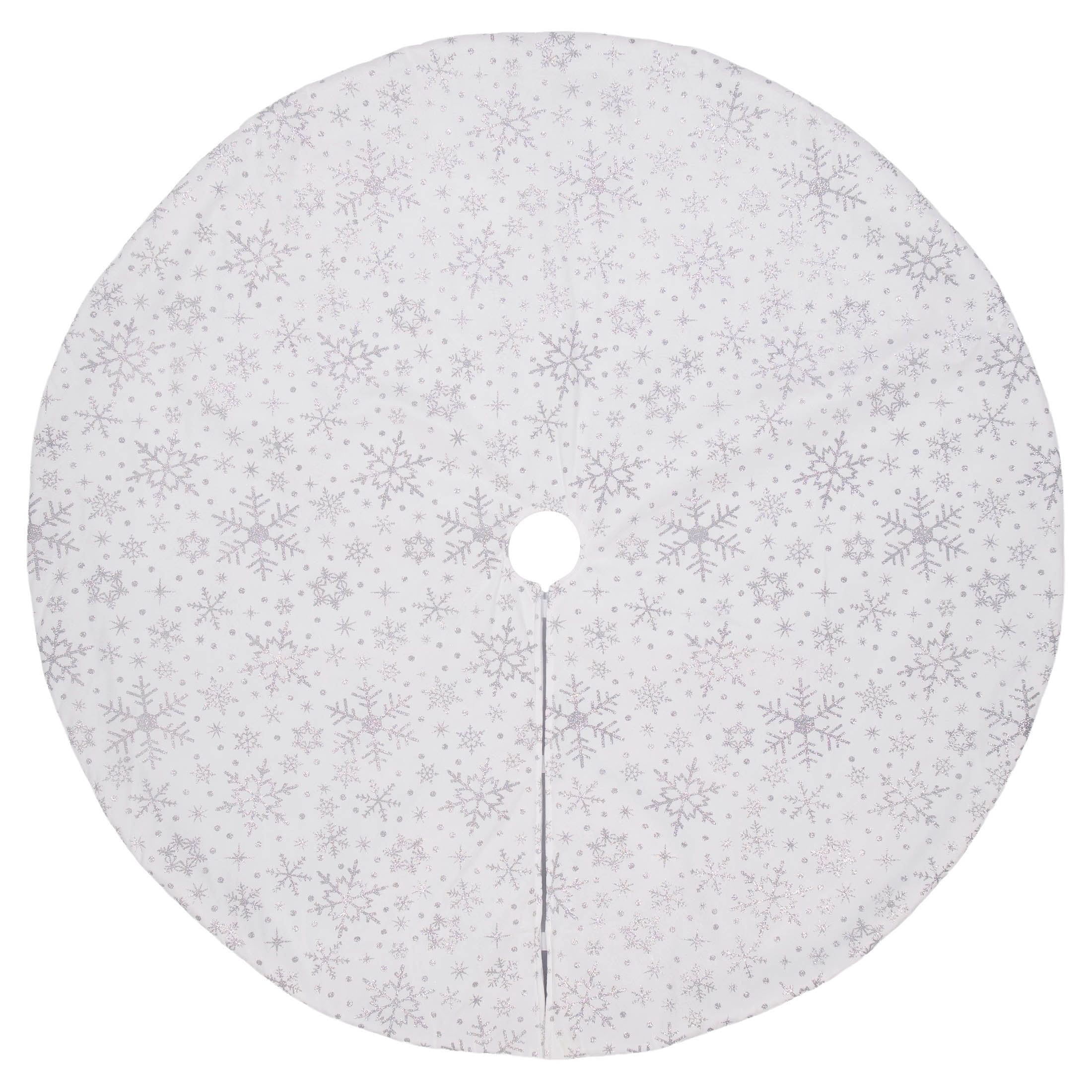 Velvet Glitter Snowflake Christmas Tree Skirt, White, 48", by Holiday Time