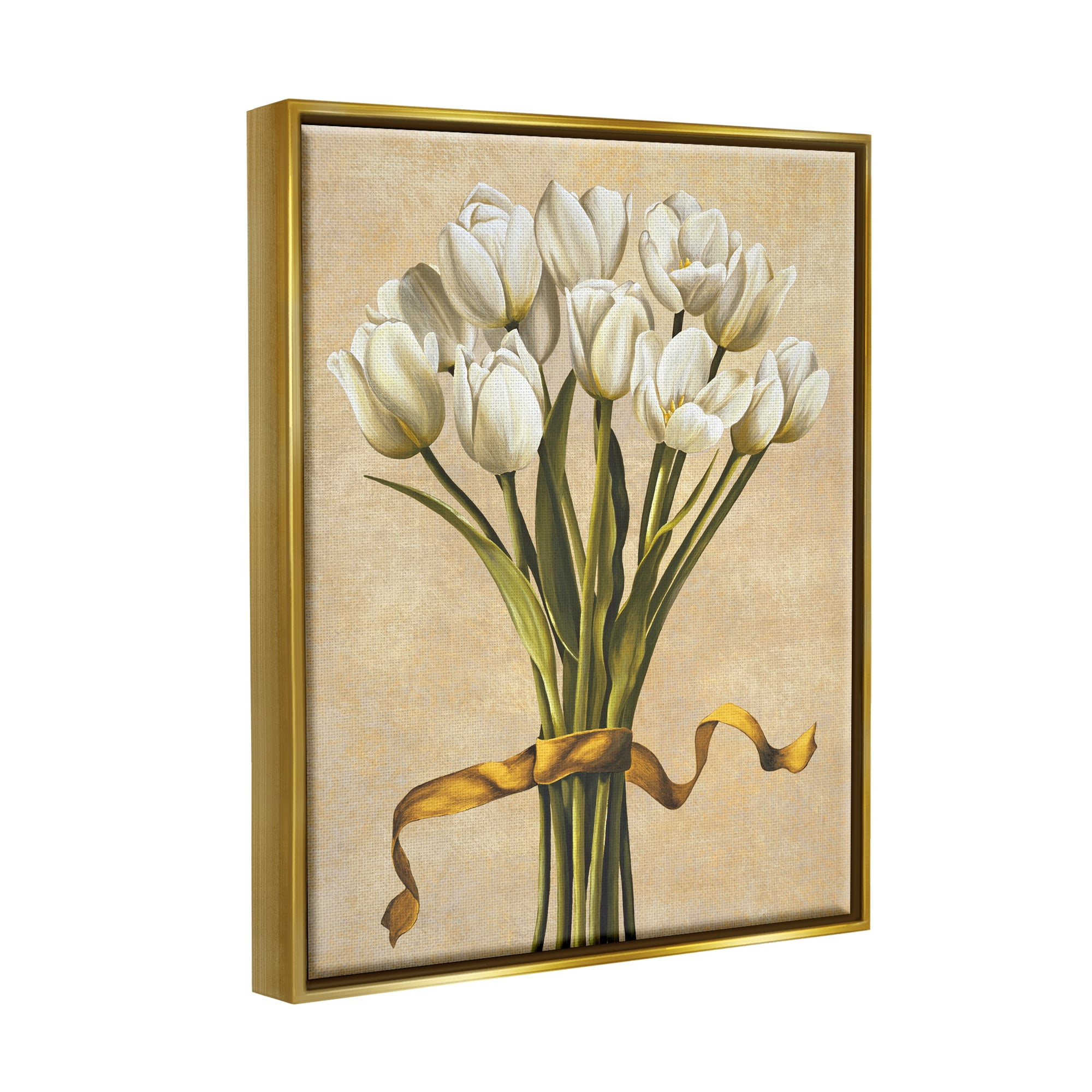 Stupell Industries Vintage White Tulips Botanical & Floral Painting Gold Floater Framed Canvas Art Print Wall Art, 17 x 21
