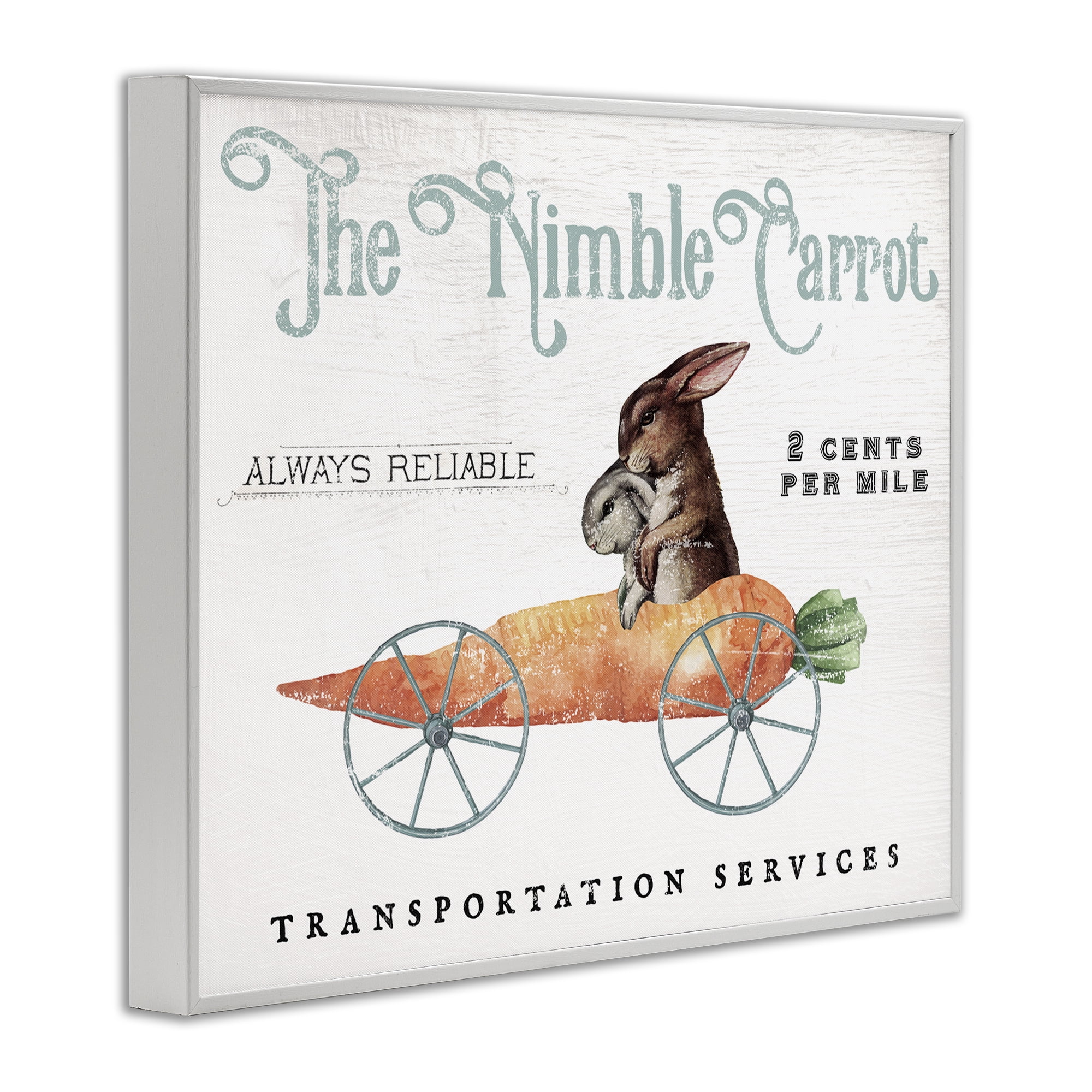Vintage Easter Bunny The Nimble Carrot Transportation Advertisement, Easter Bunny Vintage Nimble Carrot Mobile Spring Rabbit White Framed Giclee Art, 30 x 24, By Daphne Polselli