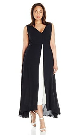 adrianna papell women's plus-size colorblocked overlay culotte jumpsuit ...