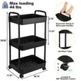 thumbnail image 2 of Bathroom Cart with Wheels Kitchen Small Storage Cart 3 Tier Rack Rolling Cart Organizer Shelf, Black, 2 of 8