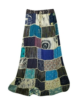 Mogul Womens Indian Vintage Ethnic Patchwork Long Skirt Printed A-Line Gujarati Dori Gypsy Hippie Boho Chic Skirts
