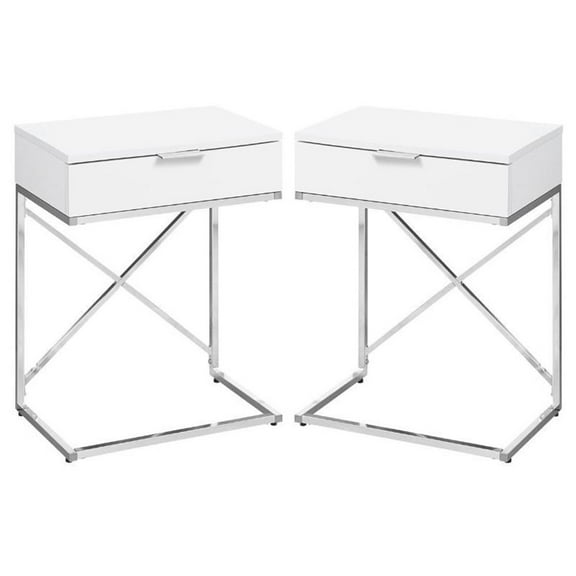 Home Square 18" Accent End Table in White and Chrome Finish - Set of 2
