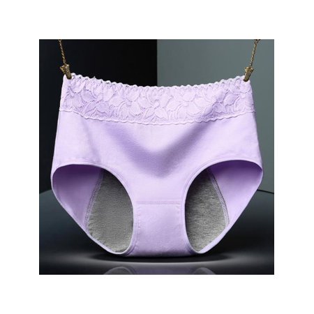 HESHENG 3pcs Women Lace Panties Breathable Cotton Mid-waist Briefs, Menstrual Period Panties Full Coverage Briefs