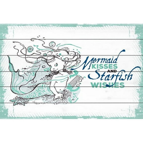 Marmont Hill "Mermaid Kisses 2" Painting Print on White Wood