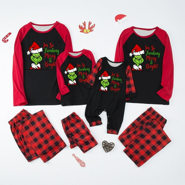 Conjuntos de pijamas navideños familiares a juego Grinch 2024, pijama de Grinch con parte superior y pantalones de pijama a cuadros, pijama de Grinch para niños y adultos para la familia, 6 Años