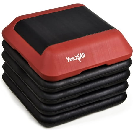 Yes4All Adjustable High Step Aerobic Platform, 16 in x 16 in, for Aerobic Step Exercises (Red/ Black)