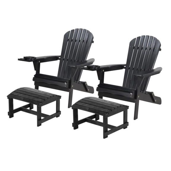 Foldable Adirondack Chair with cup holder Conversation Set, 2 Foldable Adirondack Chairs with cup holders with Ottoman