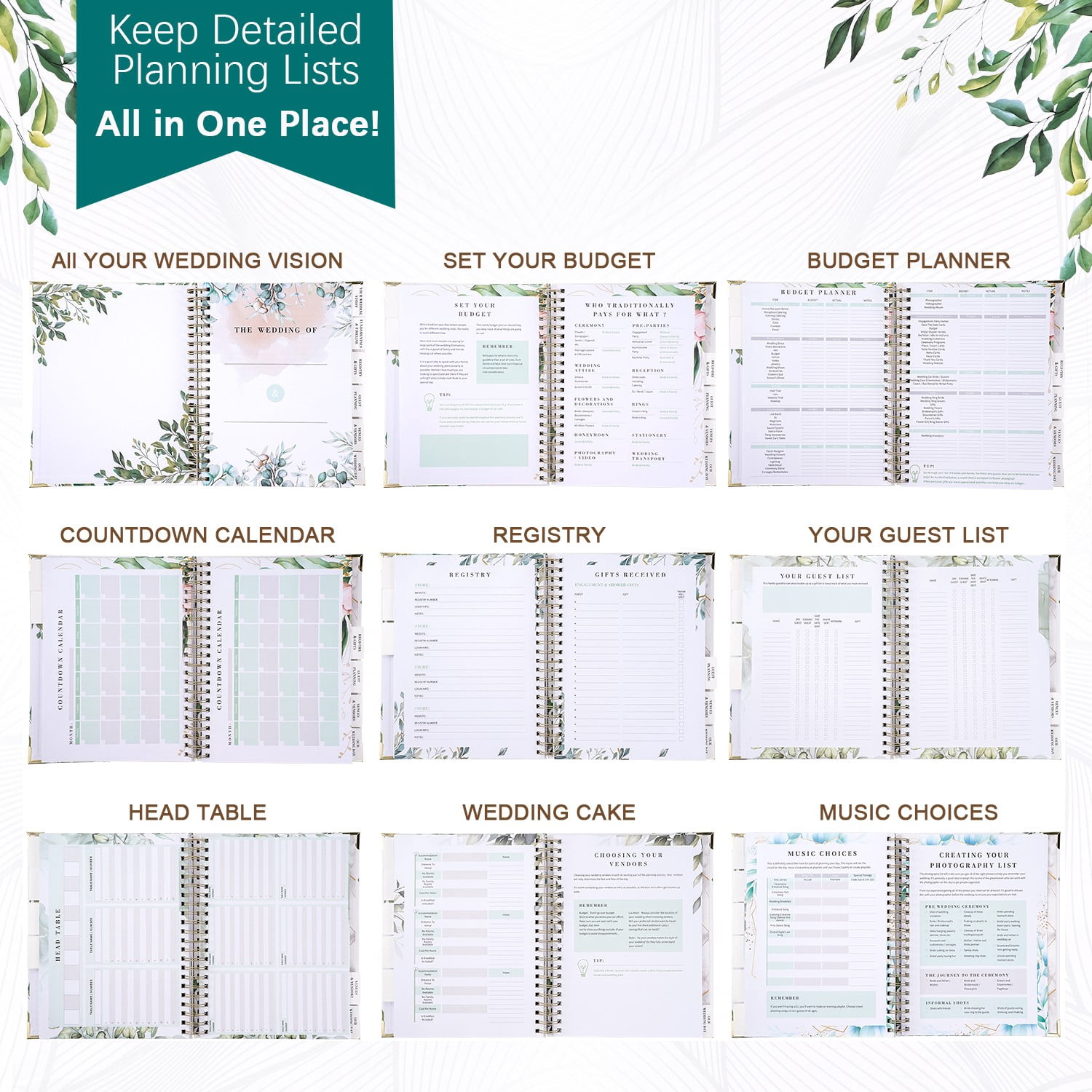 TJT Wedding Planner Book and Organizer, 188 Pages Wedding Planner Book, Bridal Planning Binder with Countdown Calendar, Bride Gifts
