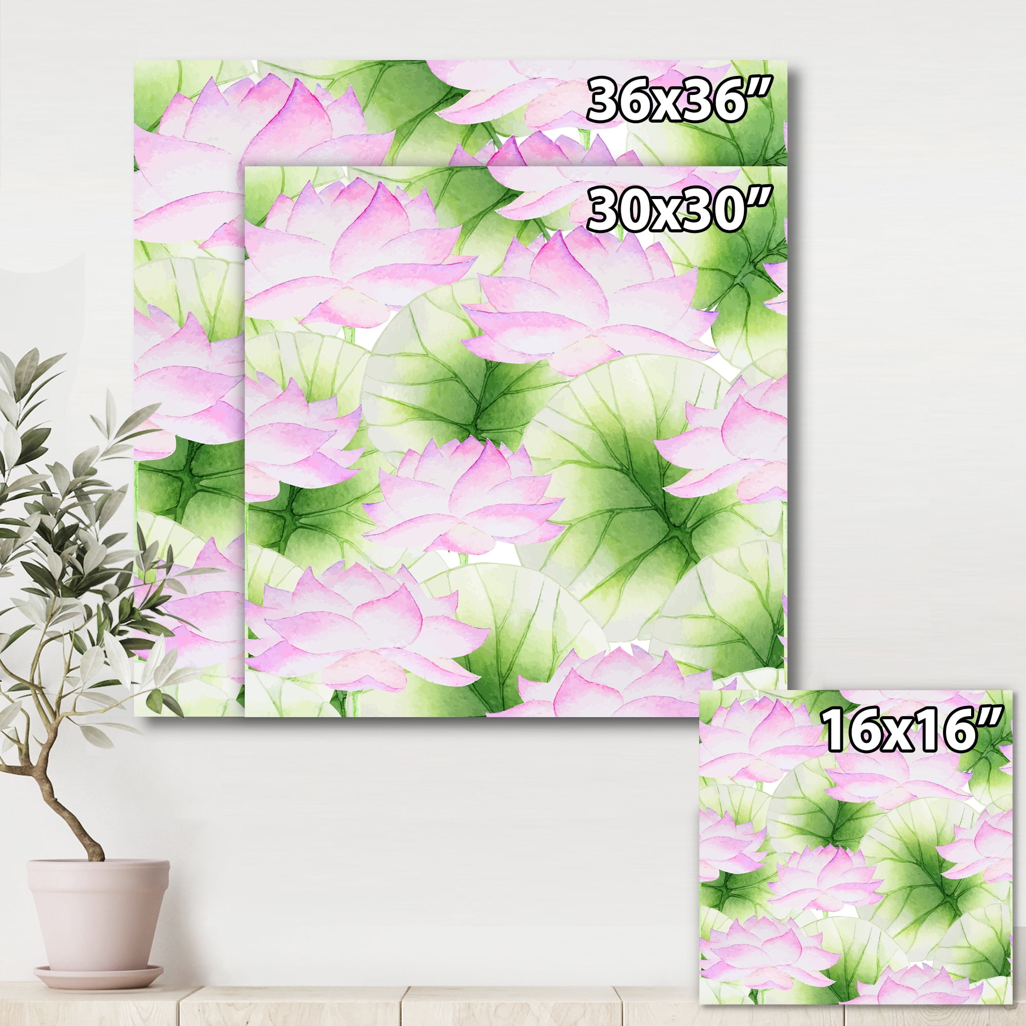 Designart ' Ancient Pink Lotuses In The Pond IX ' Traditional Canvas Wall Art Print
