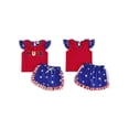thumbnail image 2 of BemeyourBBs Toddler Baby Girl 4th of July Outfit Patriot Independent Day Summer Clothes I Love USA Letter Embroidery Fly Sleeves Shirt Tops Star-Stripe Ruffled Shorts Set Baby Fourth of July Outfit, 2 of 9