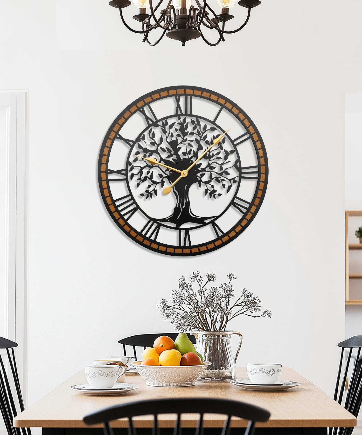 Wall Clock,24inch Large Wall Clock,Silent Tree of Life Wall Clocks for Living Room Decor,Non-Ticking Battery Operated Wall Clock with Wood Frame for Living Room, Kitchen, Bedroom, or Office Wall