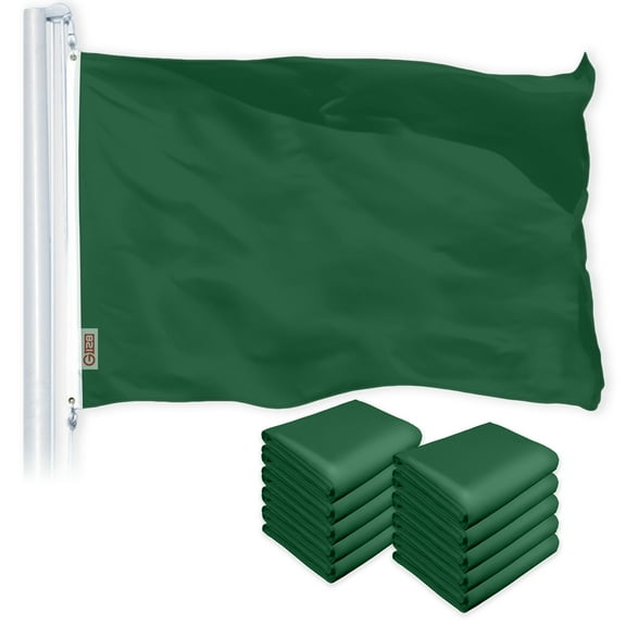 G128 10 Pack: Solid Dark Green Color Flag | 2.5x4 Ft | LiteWeave Pro Series Printed 150D Polyester | Indoor/Outdoor, Vibrant Colors, Brass Grommets, Thicker and More Durable Than 100D 75D Polyester
