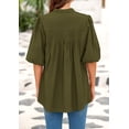thumbnail image 2 of Blusas PRETTYGARDEN para mujer, verano 2025, mangas cortas, holgadas, con botones, con cuello en V, plisadas, informales, con cuello en V (verde militar, XL), 2 of 8