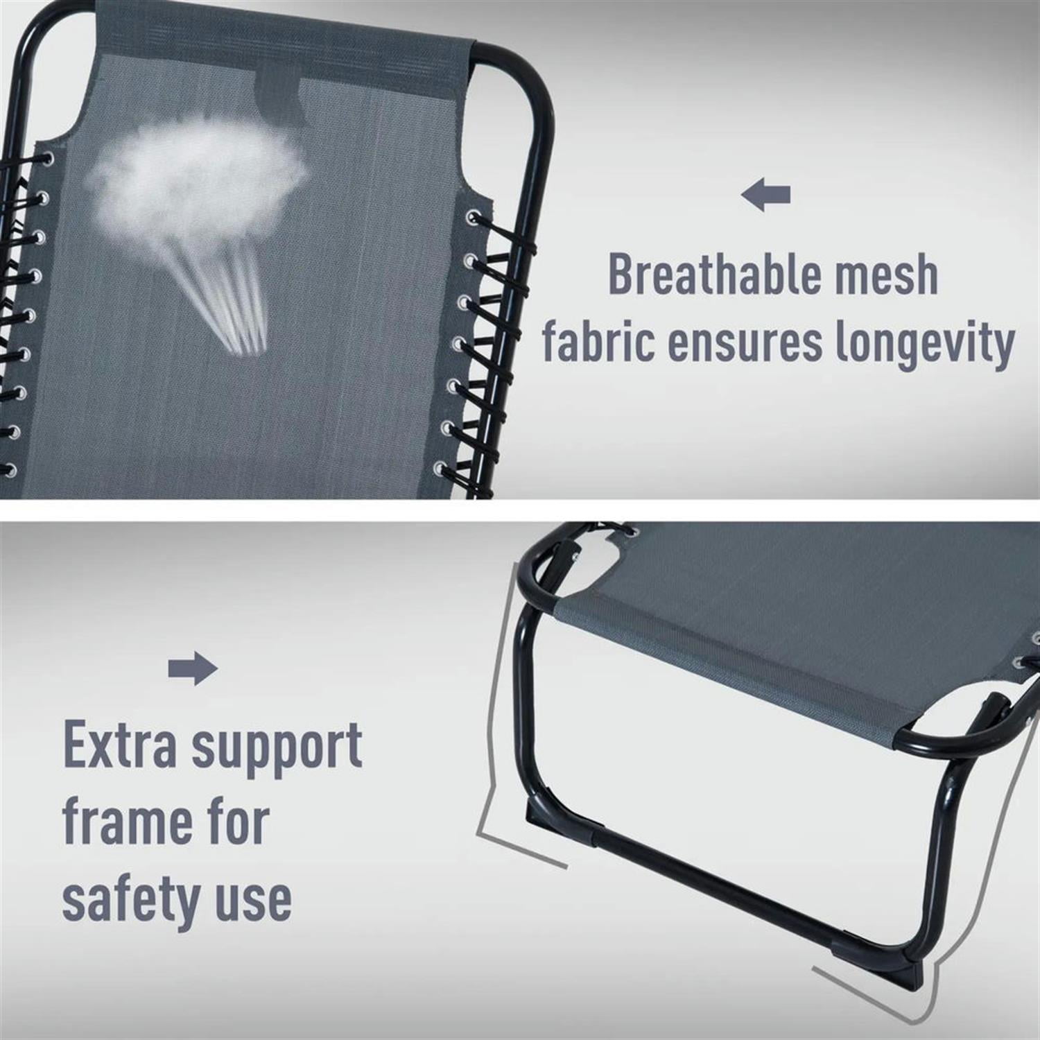 Demi Bonn Outdoor Folding Chaise Lounge with 4-Position Reclining, Mesh Seat & Bungee Back for Beach, Yard, Patio, Gray