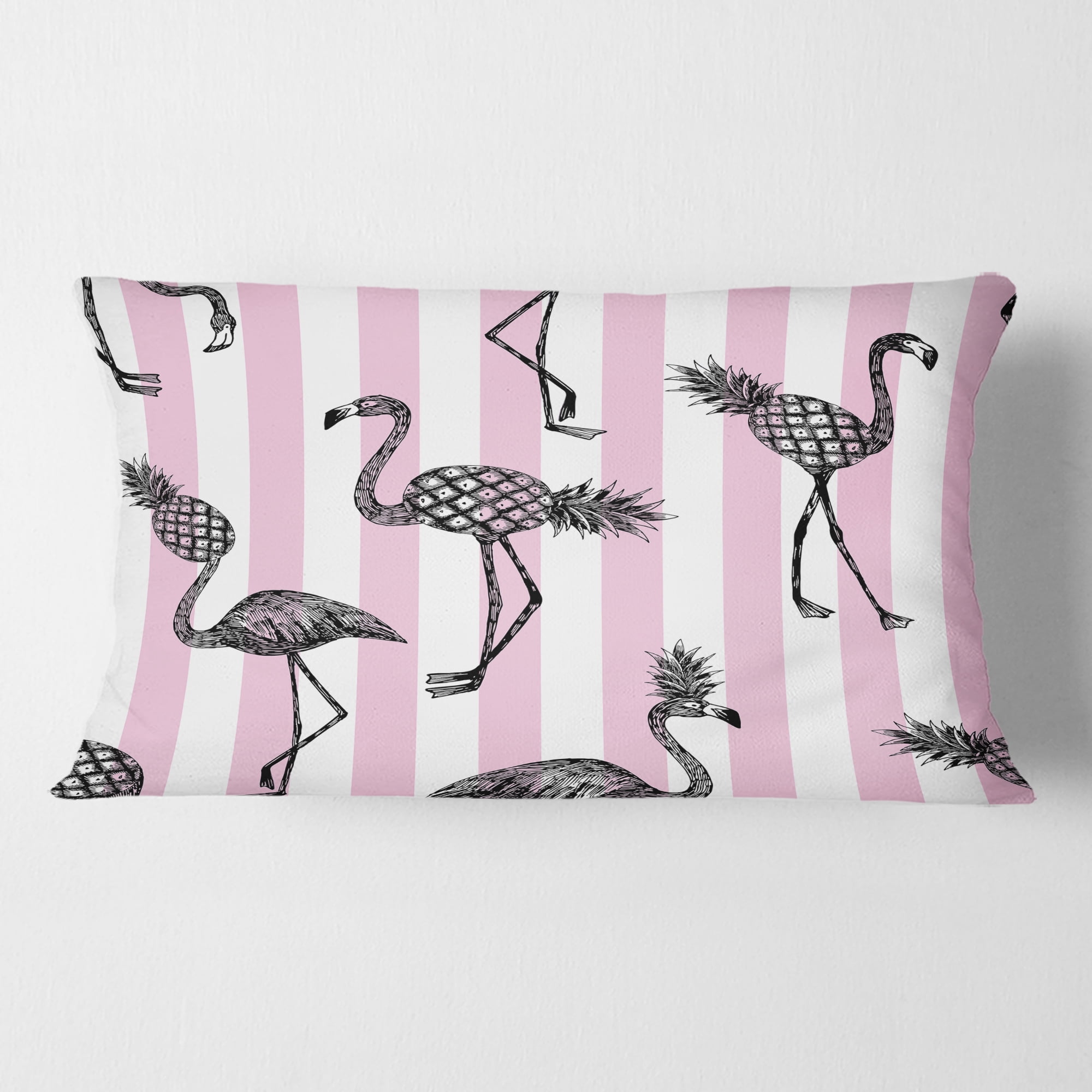Designart Flamingo on Pink' Mid-Century Modern Throw Pillow - 12x20