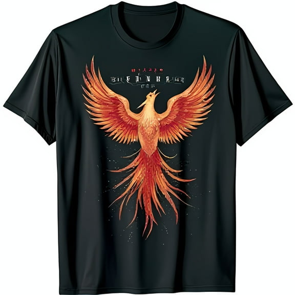 Majestic Phoenix Rising T-Shirt Vibrant Design on Black Tee