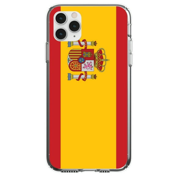 DistinctInk Clear Shockproof Hybrid Case for iPhone 13 PRO (6.1" Screen) - TPU Bumper, Acrylic Back, Tempered Glass Screen Protector - Spain Spanish Flag Red Yellow - Show Your Love of Spain