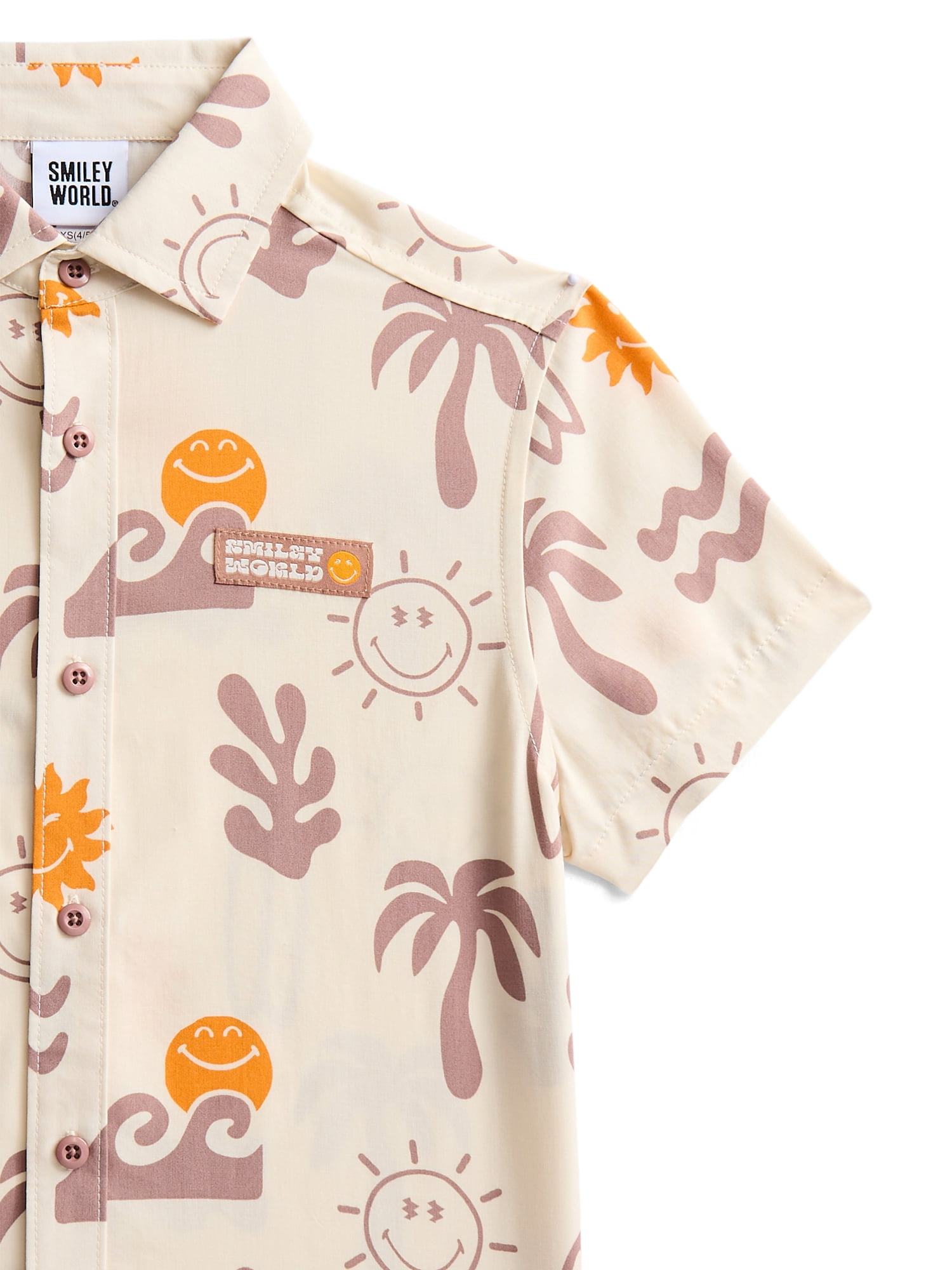 SmileyWorld Boys Graphic Button Up Resort Shirt with Short Sleeves, Sizes 4-18