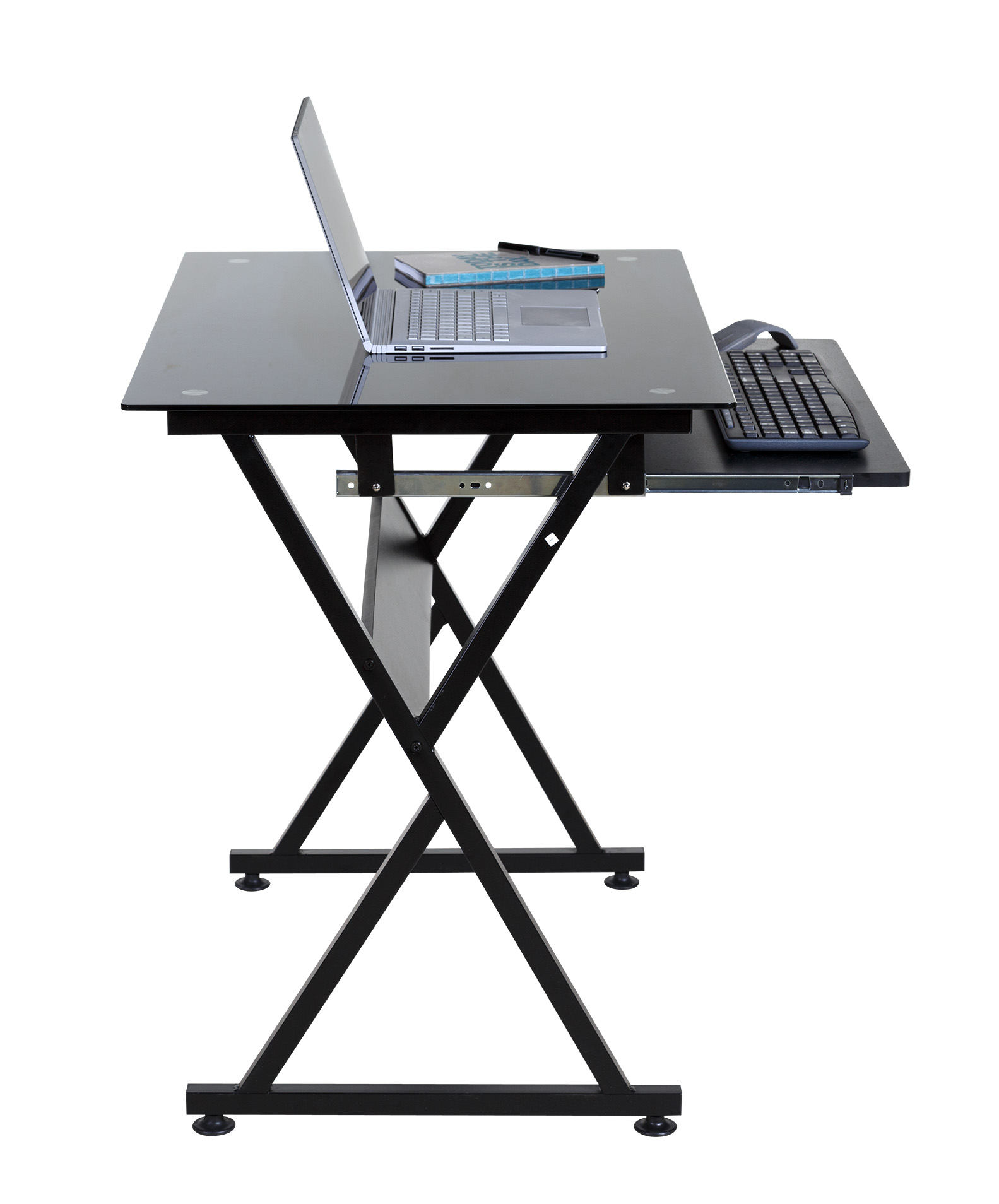 OneSpace 50-JN1205 Ultramodern Glass Computer Desk, with Pull-Out Keyboard Tray, Black - image 5 of 9