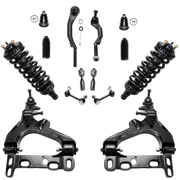 Detroit Axle - 4.2L Front End Kit for 04-07 Chevy Trailblazer GMC Envoy Lower Control Arms w/ Ball Joints Ready Struts Sway Bars Tie Rods Boots Rainier Ascender 9-7X Bravada Replacement - 14pc Set