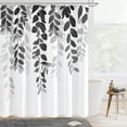 thumbnail image 6 of Small Stall Shower Curtain 36 x 72, Narrow Half Black White Eucalyptus Fabric Shower Curtain, Watercolor Leaves on The Top Floral Botanical Decorative Bathroom Shower Curtain Set with Hooks, 6 of 6