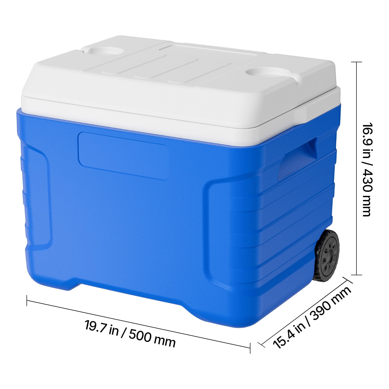 KFFKFF 45QT Portable Rolling Cooler with Wheels, Insulated Ice Chest for 48-Hour Cooling, Lightweight and Leak-Resistant Design for Outdoor Activities, Picnics, Camping, and Grilling