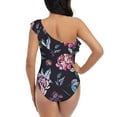 thumbnail image 6 of Yiaed Roses Flowers Print Women One Piece Swimsuits Tummy Control One Shoulder Bathing Suits Pattern Ruffle Swimwear-Small, 6 of 8