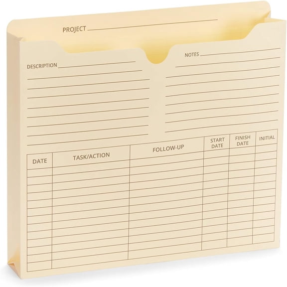 50 Project File Folders, Reinforced Straight Cut Tab, 2 Inch Expansion Pocket, Preprinted Project Management Folder Design, Letter Size, Manila, 50 Pack