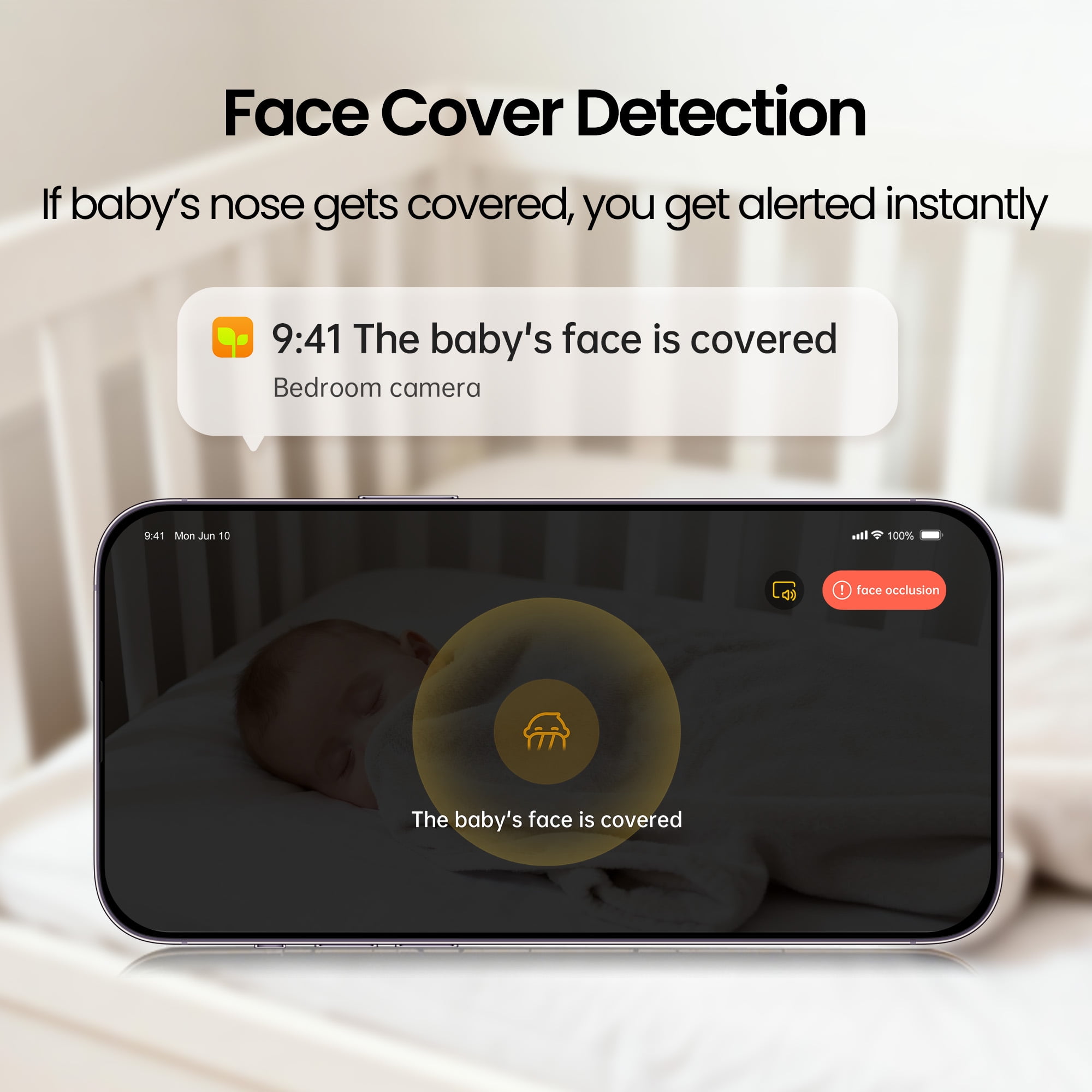 Monai Smart WiFi Baby Monitor with 3K Camera, Free APP with Covered-Face/Sleep/Cry Alerts, Virtual Safety Fence, AI-Powered Smart Baby Monitor, Night Vision, Local Storage & Cloud Backup, Clip Mount
