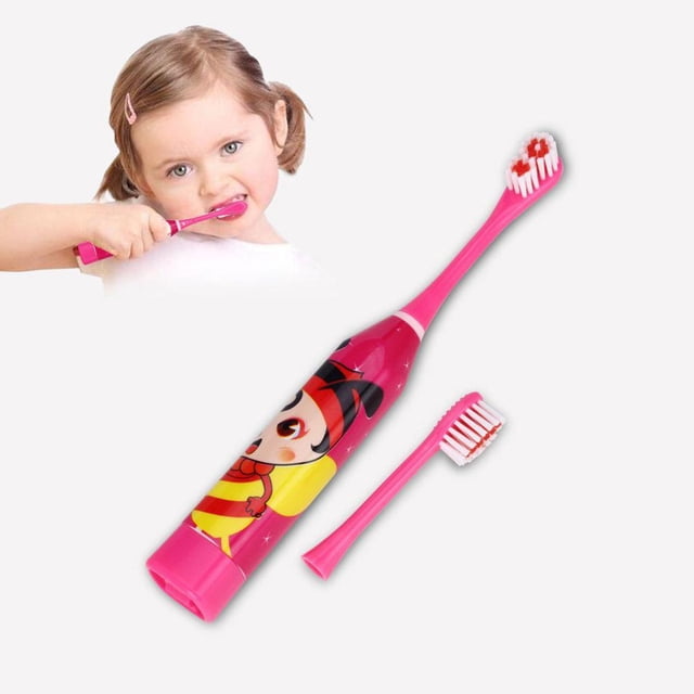 Cepillo de dientes eléctrico para niños, dibujos animados a prueba de agua para niños y niñas (rojo)