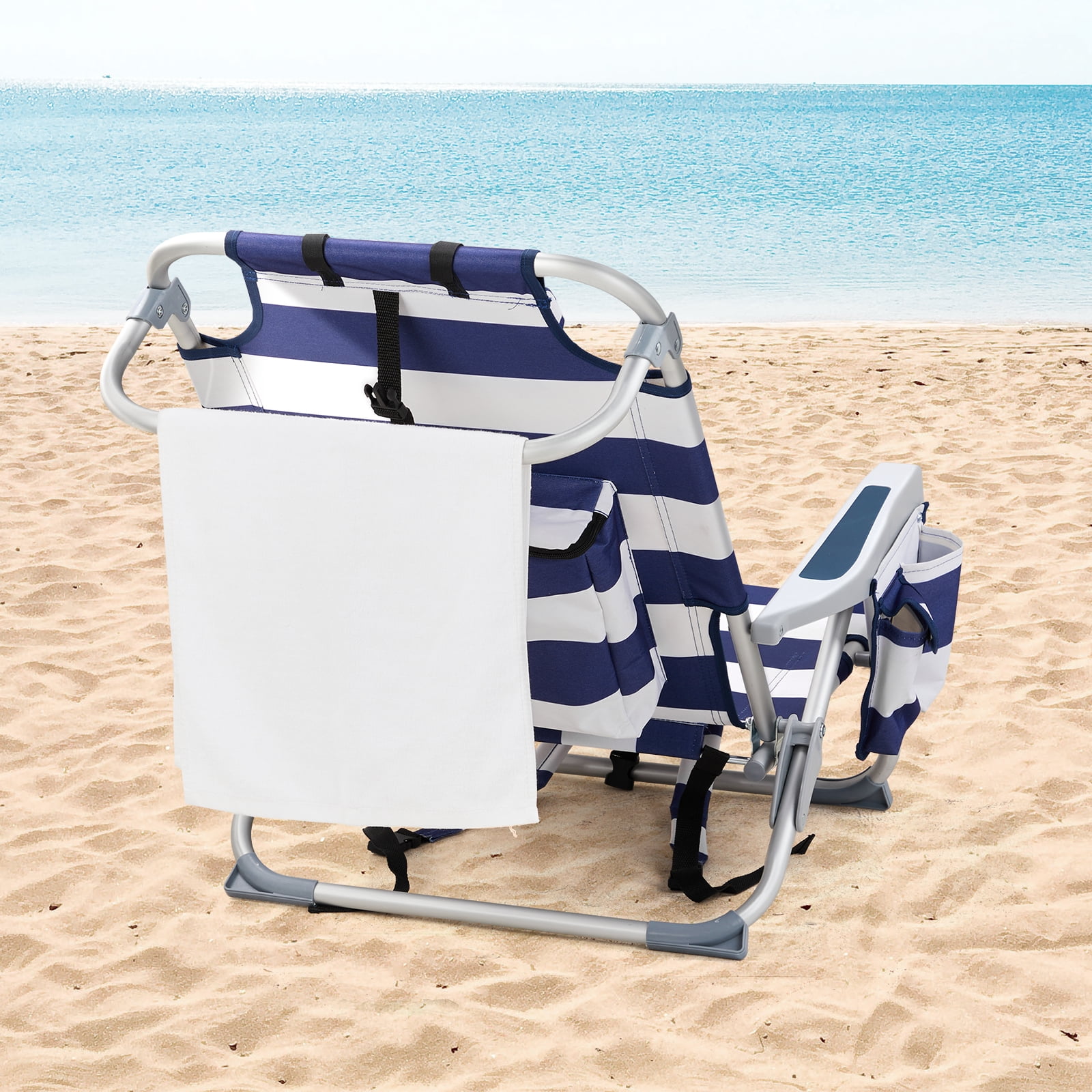 Beach Chair, Oxford Cloth Silver White Aluminum Tube Bearing 100kg, 63*65*82cm