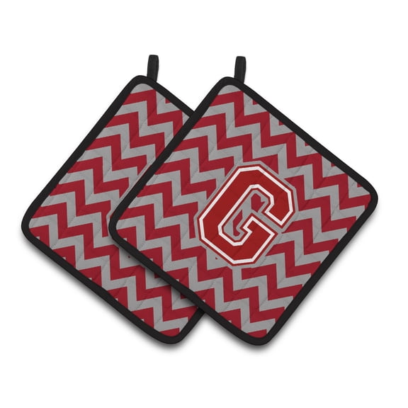 Letter G Chevron Maroon and White Pair of Pot Holders