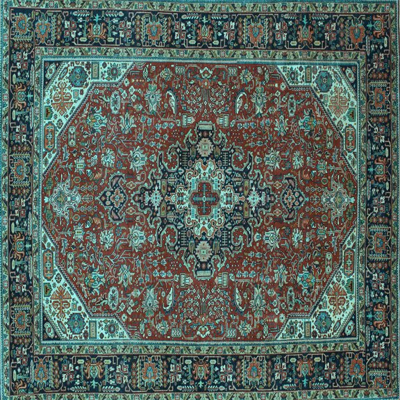 Ahgly Company Indoor Square Medallion Light Blue Traditional Area Rugs, 3' Square