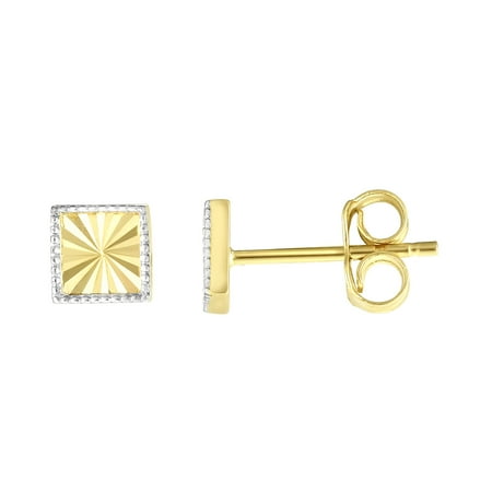 14k Yellow Gold Square Shape Stud Earrings